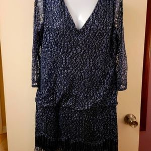 S.L. Fashions, sz 12, sparkly  bla,blue lacy look, w/sil sparkly threads.